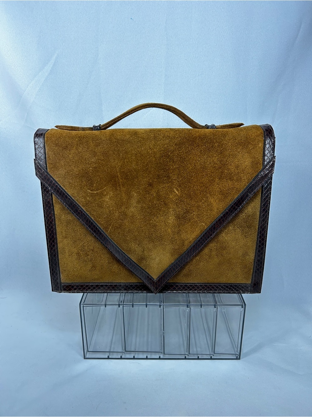 Vintage Ronay Suede Portfolio Briefcase Camel Brown Faux Leather Trim
